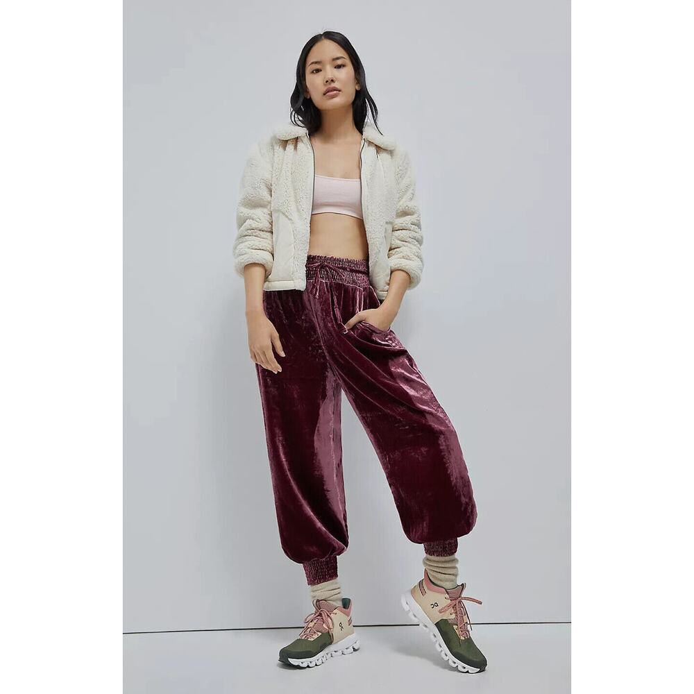 Anthropologie Gloria Wine Velvet Harem Joggers Size Small NWT